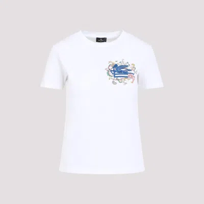 Etro White T-shirt With Logo Embroidery In Multi