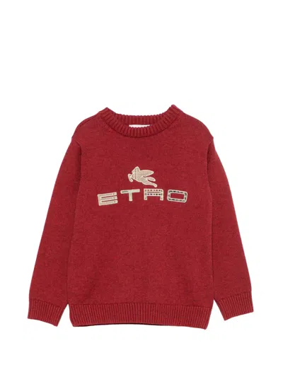 Etro Kids' Pegaso Logo-embroidered Sweater In Burgundy