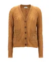 Etro Cable Knit V-neck Cardigan Pockets In Orange