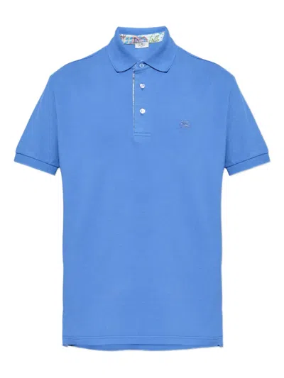 Etro Pegaso-motif Cotton Polo Shirt In Blue