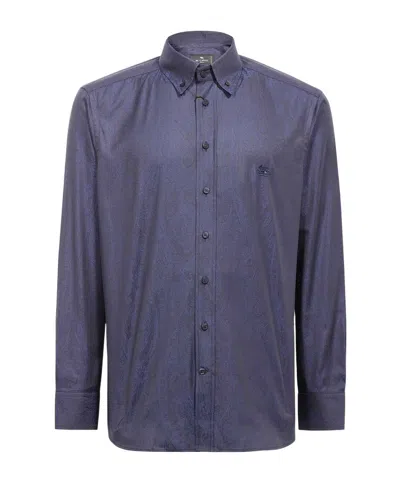 Etro Pegaso-motif Cotton Shirt In Blue