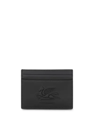 Etro Pegaso-motif Leather Cardholder In Black