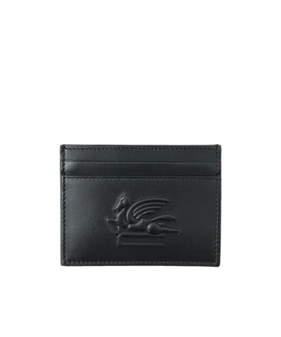 Etro Pegaso-motif Leather Cardholder In Black