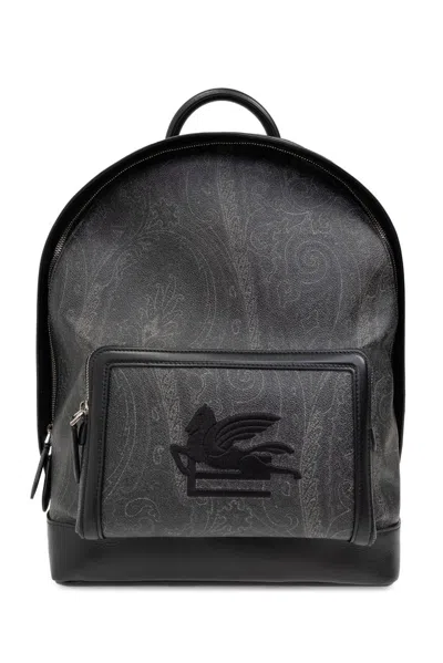 Etro Pegaso Motif Paisley Jacquard Backpack In Nero