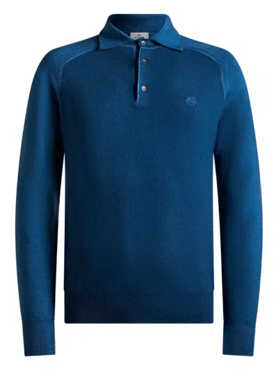 Etro Pegaso-motif Polo Shirt In Blue
