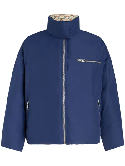 Etro Quilted Jacket With High Collar In Blue