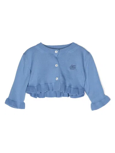 Etro Babies' Pegaso-motif Ruffled Cardigan In Blue