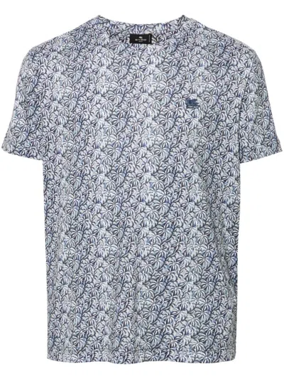 Etro Palm Tree-print Cotton T-shirt In Blue