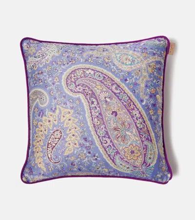 Etro Pegaso Paisley Cotton Cushion In Blue