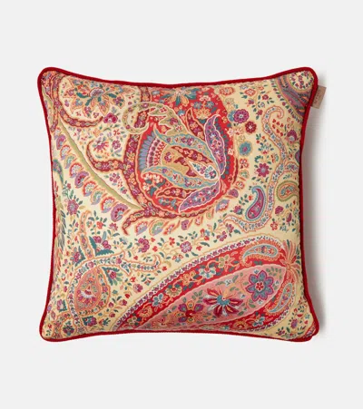 Etro Pegaso Paisley Cotton Cushion In Brown