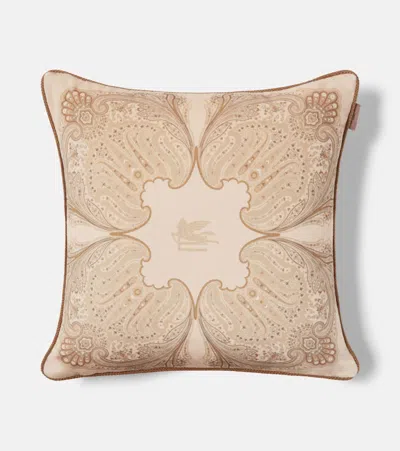 Etro Pegaso Paisley Cotton Velvet Cushion In Neutral
