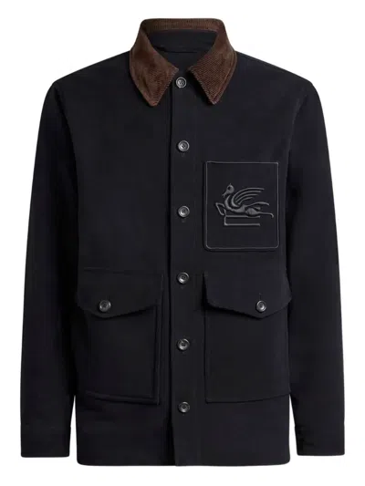 Etro Workwear Cotton Jacket With Pegaso Embroidery In Black