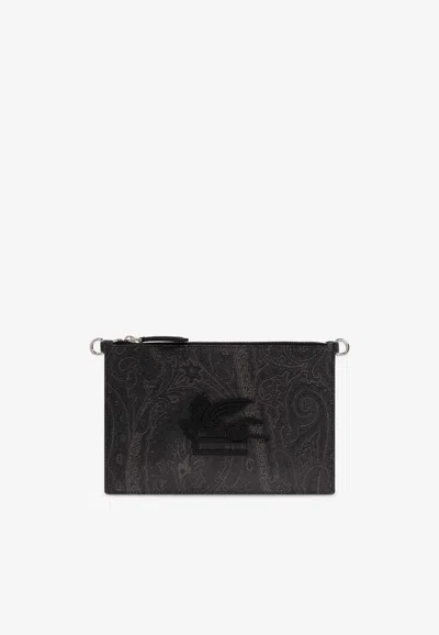 Etro Pegaso Patch Pouch Bag In Black