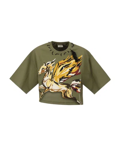 Etro Pegaso-patch T-shirt In Green