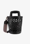 Etro Black Bucket Bag With Multicolor Shoulder Strap And Pegasus Detail In Perforated Leather Woman