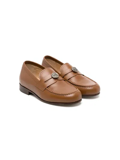Etro Kids' Pegaso-plaque Leather Loafers In Brown