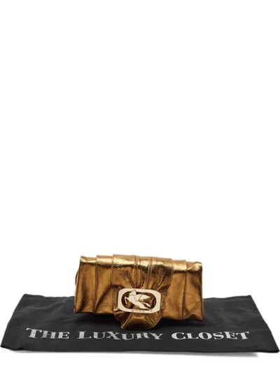 Pre-owned Etro Pegaso Pleated Clutch Bag In Gold