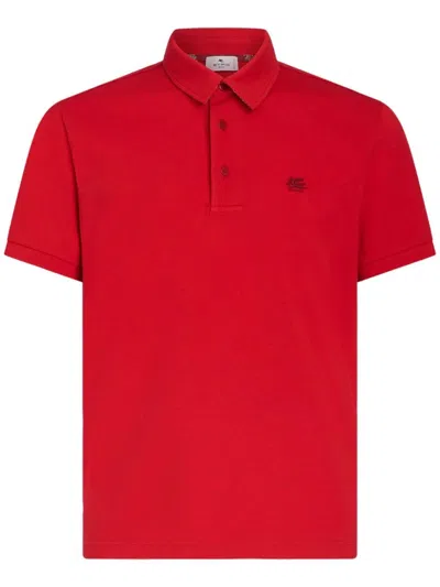 Etro Pegaso-embroidered Cotton Polo Shirt In Red
