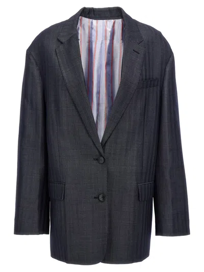 Etro Solid Jacquard Single-breasted Blazer In Blu 3