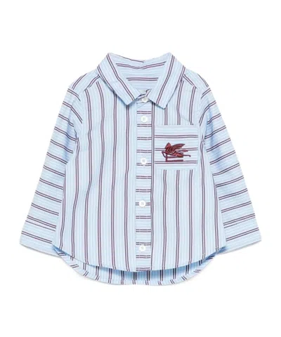 Etro Pegaso Striped Embroidered Shirt In Blue