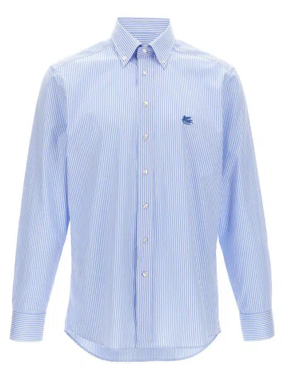 Etro 'pegaso' Striped Shirt In Blue