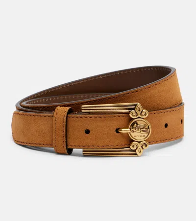 Etro Pegaso Suede Belt In Brown