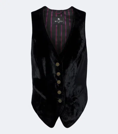 Etro Pegaso Velvet Vest In Black