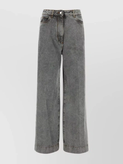 Etro Mid Rise Cotton Denim Wide Jeans In Grey