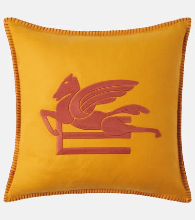 Etro Pegaso Wool-blend Cushion In Yellow