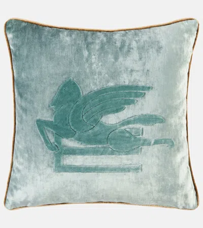 Etro New Pegaso Embroidered Wool-blend Cushion In Blue