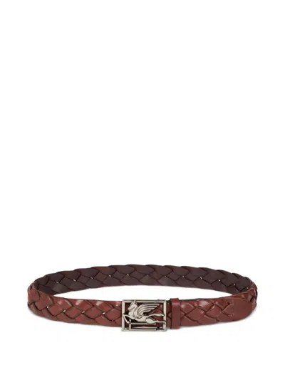 Etro Pegaso Woven Leather Belt In Brown