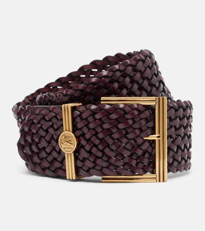 Etro Pegaso Woven Leather Belt In Purple