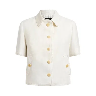Etro Short-sleeved Cropped Linen Jacket With Pegaso Buttons In White