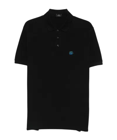 Etro Pegaso-embroidered Polo Shirt In Black