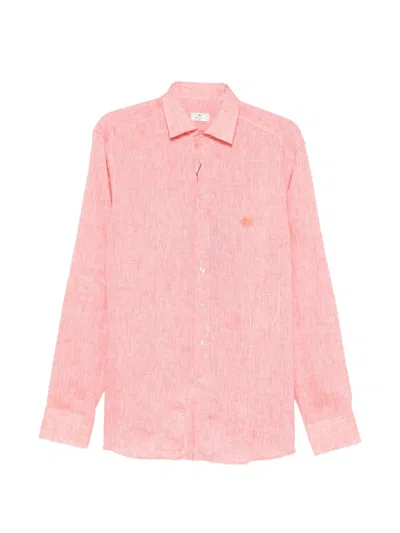 Etro Pegaso-embroidered Slub-texture Shirt In Pink