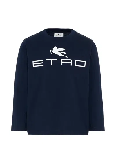 Etro Kids' Pegaso-logo Long-sleeve T-shirt In Blue