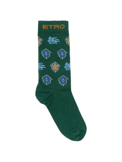 Etro Kids' Pegaso-motif Intarsia-knit Socks In Green
