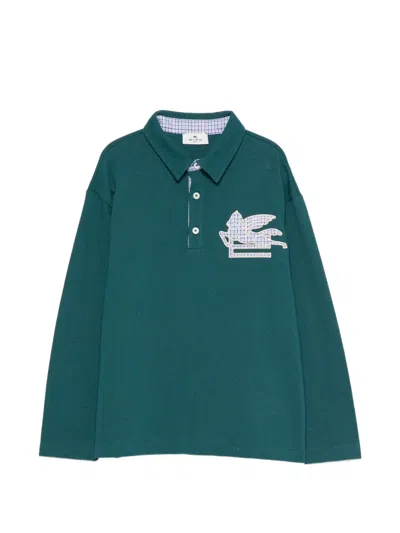 Etro Kids' Pegaso-patch Polo Shirt In Green