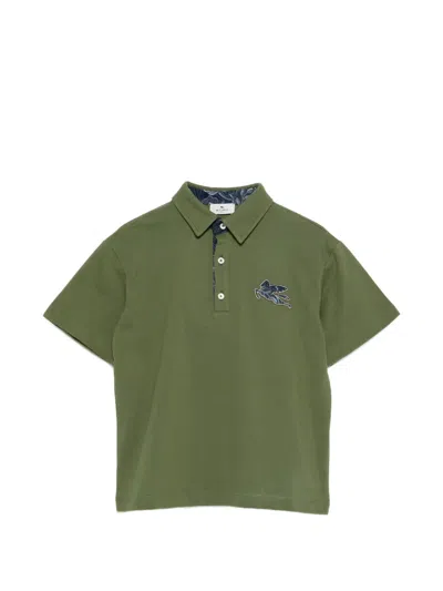 Etro Pegasus Appliqué Polo Shirt In Green