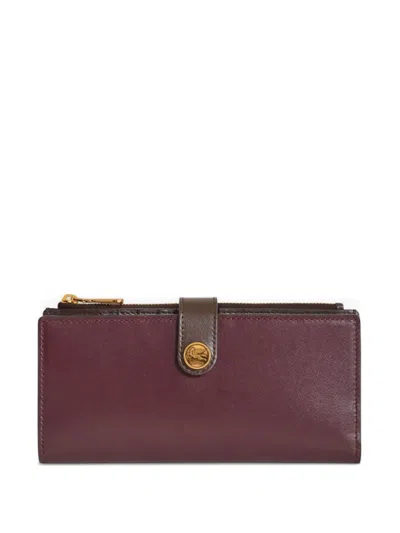 Etro Pegasus-button Leather Wallet In Burgundy