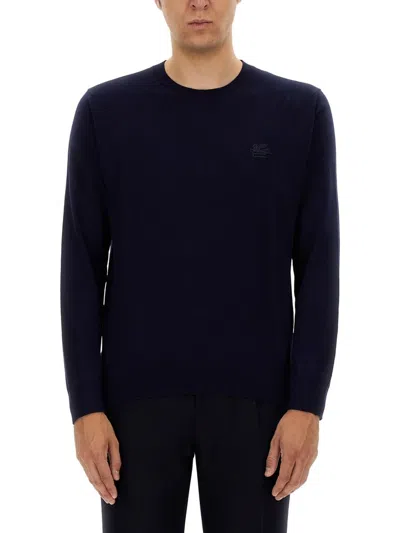 Etro Logo Crew Neck Sweater In Blue