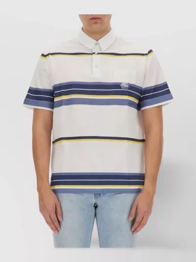 Etro Pegasus Embroidered Polo Shirt With Chest Pocket In White
