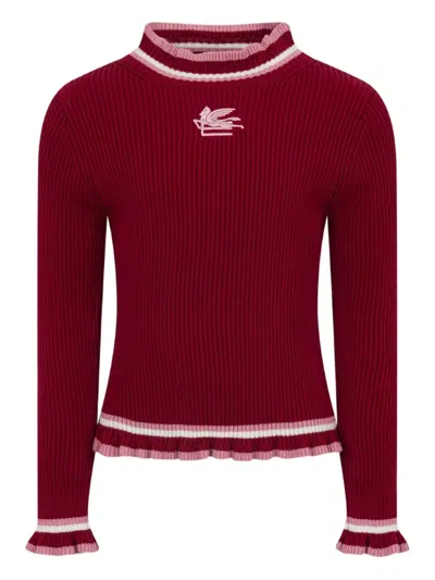 Etro Kids' Pegasus-embroidered Ribbed Sweater In Red