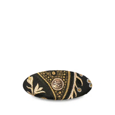 Etro Pegasus Jacquard-woven Hair Clip In Black/gold