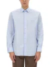 Etro Pegaso Embroidered Buttoned Poplin Shirt In Blue
