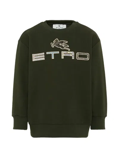 Etro Kids Pegasus-embroidered Crewneck Sweatshirt In Green