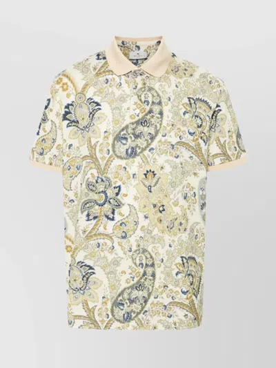 Etro Pegasus Motif Paisley Print Polo Shirt In White