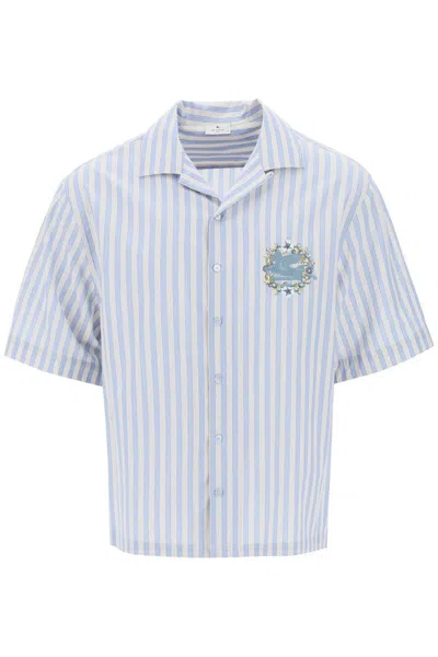 Etro Pegasus Striped Bowling Shirt In Blue