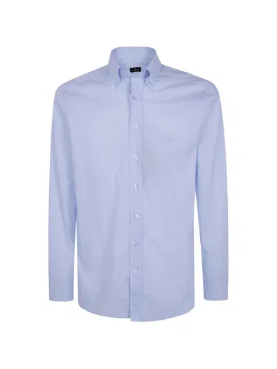 Etro Pegasus-embroidered Button-down Shirt In Blue