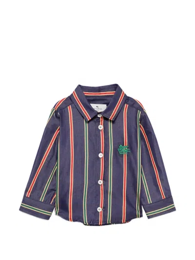 Etro Babies' Pegasus-embroidered Striped Shirt In Blue